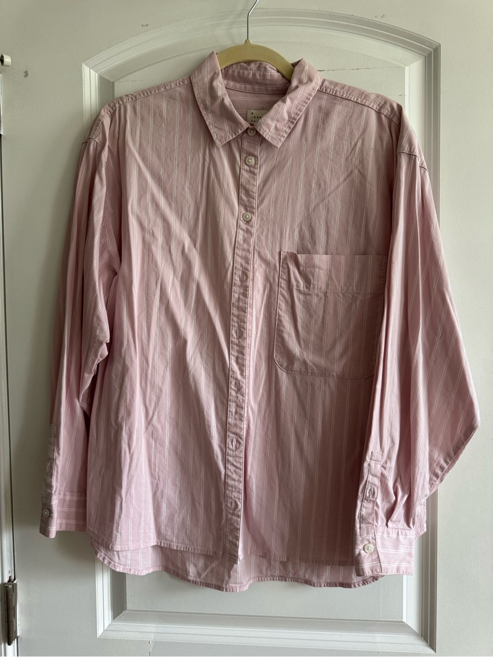 A New Day | Cotton Pink Striped Long Sleeve Button Down Oversized Blouse